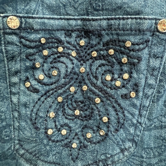 Reba Paisley Print Skinny Jeans with Embellished Pockets - Blue 33 Inch Waist - Picture 3 of 4